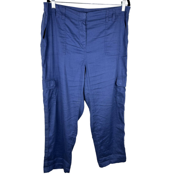 Chico's Pants - Chico's Blue Linen Blend Cargo Style Crop Pants Size 2.5 Chicos or 14 Re…